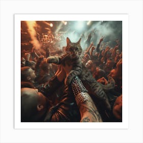 Cat On A Rock Concert Art Print