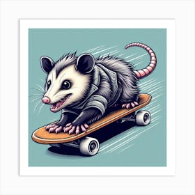 Opossum Skateboarding Art Print