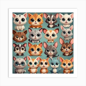 A Set Of Adorable Animals With Big Eyes And Friendly Smiles 1 Art Print