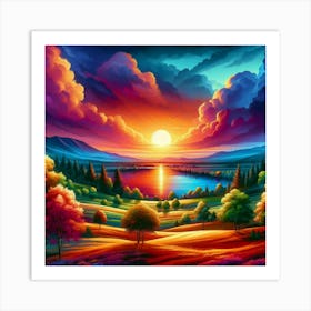 Sunset Over The Lake 1 Art Print