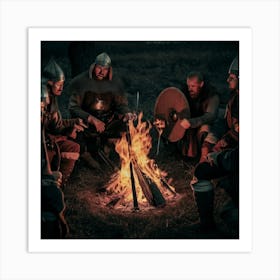 Vikings Around A Campfire 2 Art Print