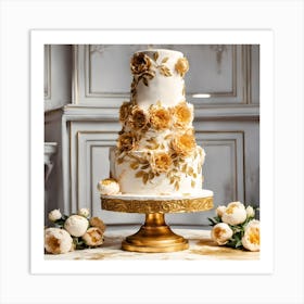 Gold And White Wedding Cake Art Print