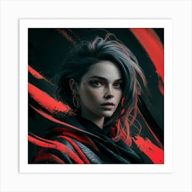 Girl In Black And Red Art Print