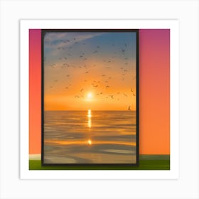 Sunset Seagulls 1 Art Print