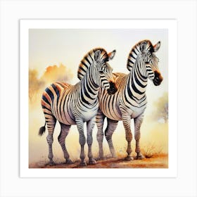 Zebras at Sunset Serene African Wildlife Art Art Print