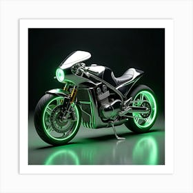 Super Bike With A Chrome Body And Neon Green Glowing Accents 1 Art Print