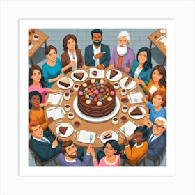 Top View Of A Group Of People At A Table Art Print