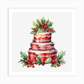 Christmas Cake With Holly Art Print