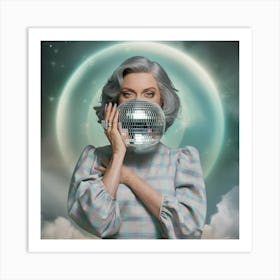 Woman With White Hair Holding A Disco Ball (2) Art Print