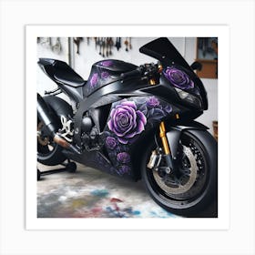 Roses On A Motorcycle Art Print