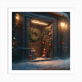 Christmas Decoration On Home Door Sharp Focus Emitting Diodes Smoke Artillery Sparks Racks Sy (4) Art Print