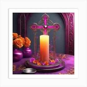 Candle And Flowers Art Print