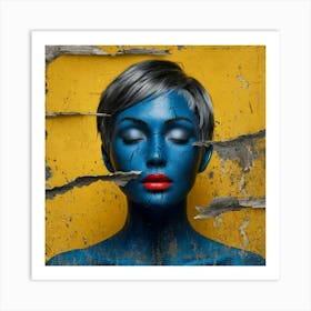 Blue Woman With Torn Face Art Print