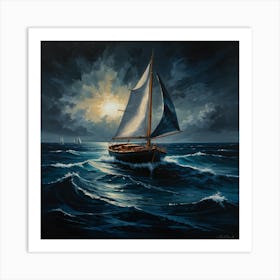 Sailboat At Night 1 Art Print