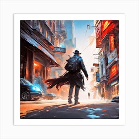 Man Walking Down A City Street 2 Art Print