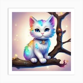 Cute Kitten On A Tree Branch 4 Art Print