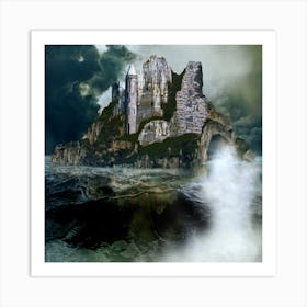 Castle In The Ocean Sea Island Landscape Art Print