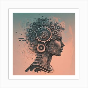 Abstract Portrait Of A Woman With Gears Art Print