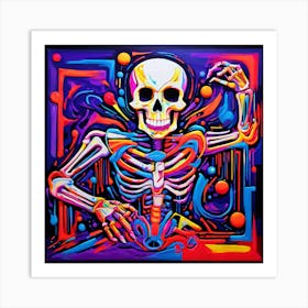 Hand Painted Happy Skeleton Art Print