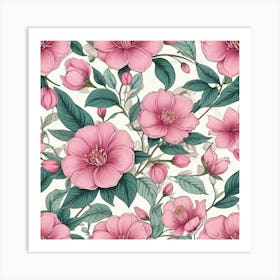 Illustrative Albedo Pink Flower Pattern Art 2 Art Print