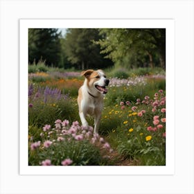 Default Dog Walks Among Flowers And Trees 0 Art Print