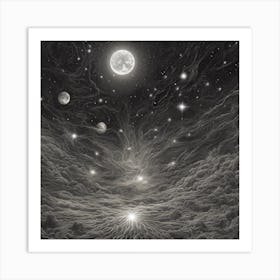 Moon And Stars Art Print