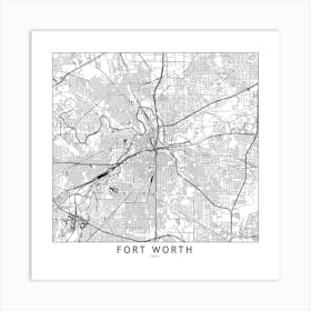 Fort Worth White Map Square Art Print