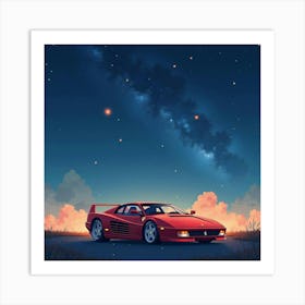 A Ferrari Under A Watercolor Starlit Sky With Twinkling Constellations 1 Art Print