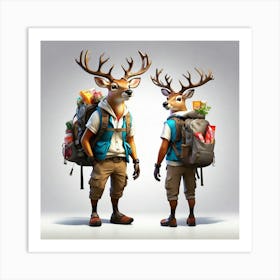 Two Deer With Backpacks Art Print