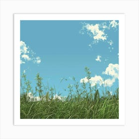 Grassy Field With Clouds Art Print