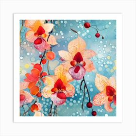 Peach Orchids Art Print