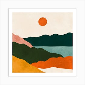 Watercolor sunset landscape 5 Art Print