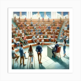 Debate In Action Wall Print Art An Energetic And Inspiring Depiction Of Academic Discourse, Perfect For Highlighting The Spirit Of Intellectual Engagement In Any University Space Art Print