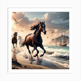 Wild horses running free Art Print