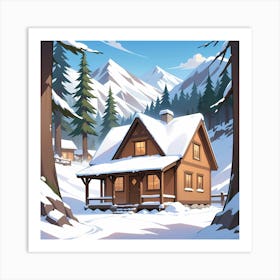 Winter Cabin In The Mountains 1 Art Print