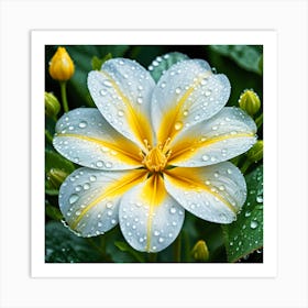 White Flower With Raindrops Art Print