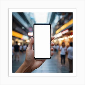 Hand Holding Smartphone With Blank Screen Art Print