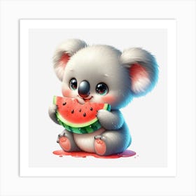 Koala Bear Eating Watermelon Art Print