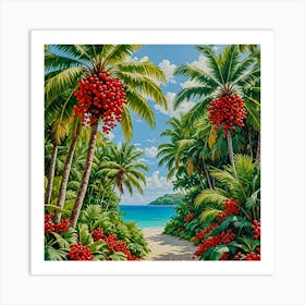 Red Berries On The Beach Art Print