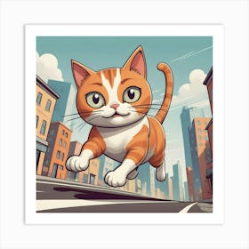 Cat Running In The City 3 Art Print