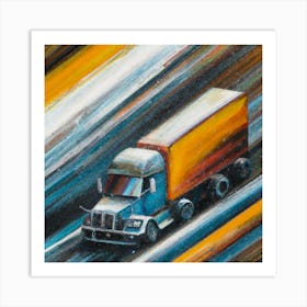 Semi Truck On Highway Art Print