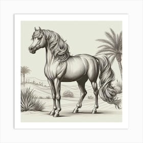 Line Art Arabian stallion 2 Art Print