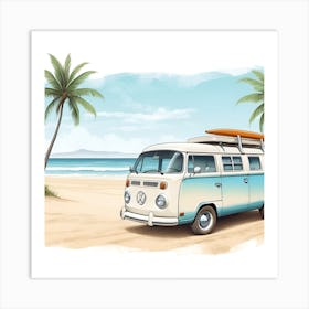 Vw Bus On The Beach Art Print