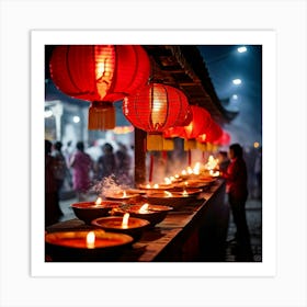 Lanterns Red Fireworks Dragon Festival Reunion Prosperity Joy Luck Fortune Blessings Fami Art Print