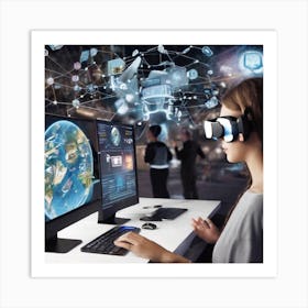 Woman Using Virtual Reality Glasses 1 Art Print