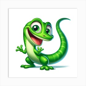 Green Lizard AI Cartoon Art Print