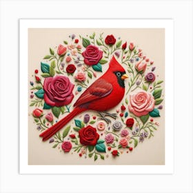 Cardinal around Roses Art Print