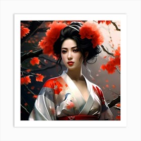 Japan Traditional Geisha Illustration By Ad 156 Art Print