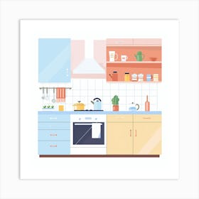 Kitchen Interior Flat Vector Illustration Art Print