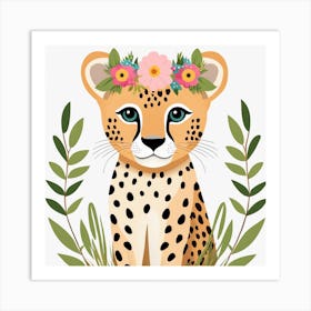 Floral Baby Leopard Nursery Illustration (18) Art Print
